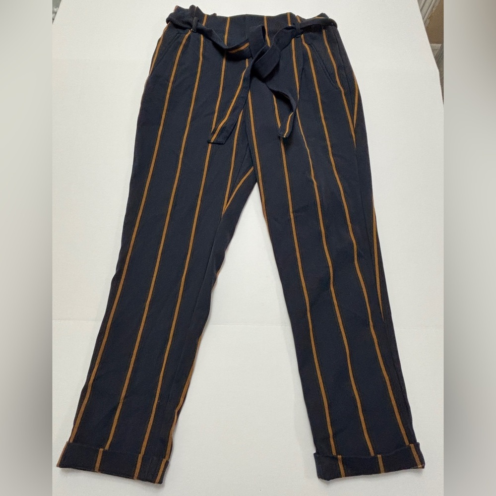 Zara Trafaluc Y2K Dark Navy W/Gold Stripe Dress Pants, Skinny Fit, Size M